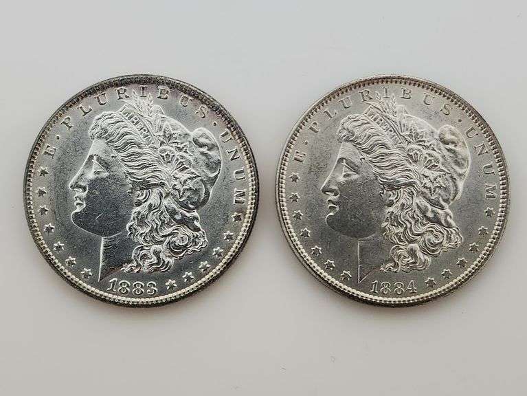 1883 & 1884 Morgan Silver Dollars, AU