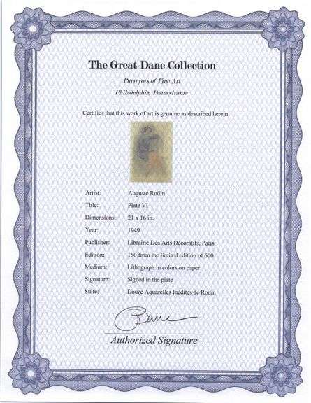 Exclusive Auguste Rodin Lithograph of Watercolor Signed in the Plate, 1949