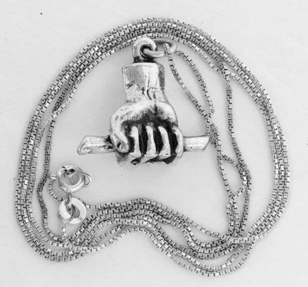 Vintage Heavy Sterling Silver Hand Pendant & chain.