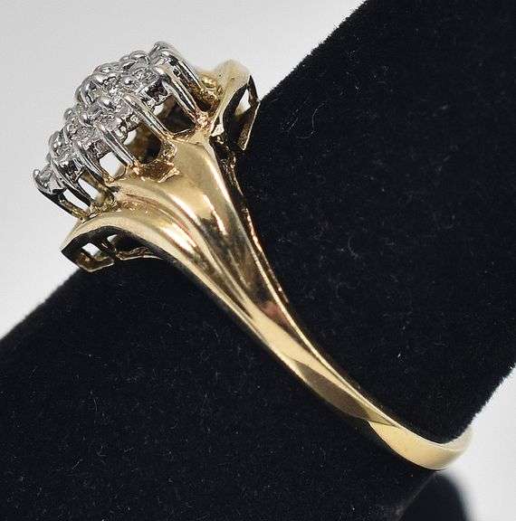 Sparkling 10K Yellow and White Gold Diamond Cluster Ring