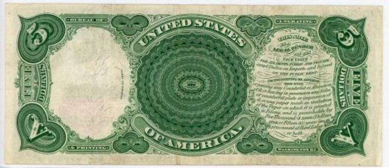 Super nice nearly brand new 1907 Large Size $5 Woodcutter Note