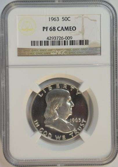 Sensational near flawless 1963 Cameo Proof Franklin Half Dollar. NGC PF68