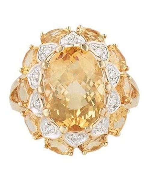Le Vian Oval Citrine and 0.20ctw Diamond Double Frame Cocktail Ring in 14K