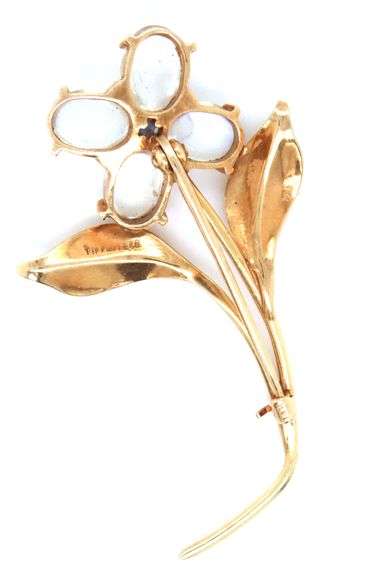 Fun 14K YG and Moonstone Flower Brooch