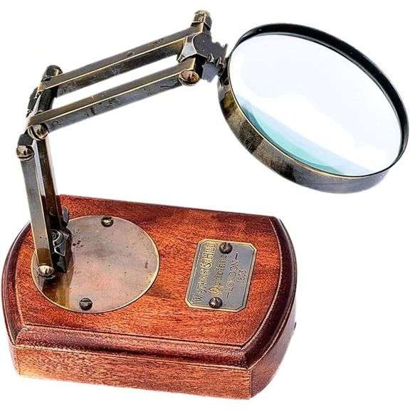 Brass Victorian Magnifying Glass on Wooden Base