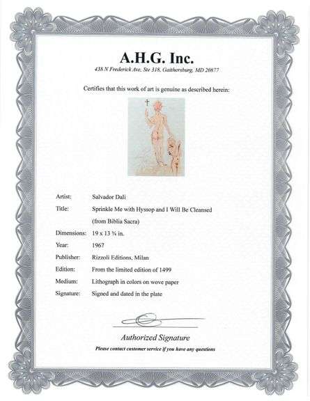 Highly Collectible and Rare Salvador Dali Original Lithograph from the 'Biblia Sacra' Suite