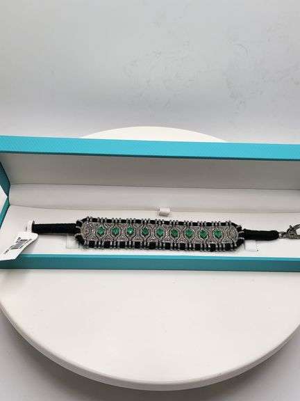 New! +10 ctw all natural emerald and diamond  weaved on fabric bracelet