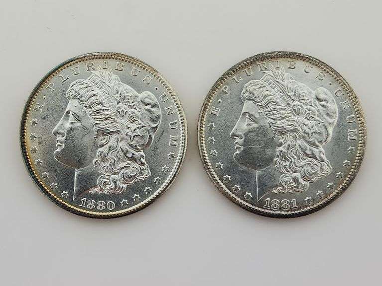 1880-S & 1881-S Morgan Silver Dollars, UNC