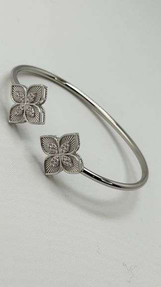 925 Sterling Silver Twin Princess Flower Twisted Cuff Bracelet