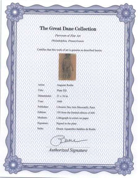 Exclusive Auguste Rodin Lithograph of Watercolor Signed in the Plate, 1949