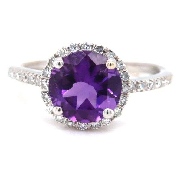 14kt White gold 1.35ctw amethyst and diamond halo ring