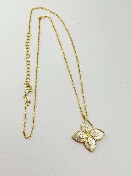 925 Sterling Silver Gold Tone Princess Flower Mother Of Pearl Necklace