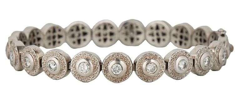 5.25ctw Round Diamond Bezel Set Greek Bezel Station Bracelet in 18K