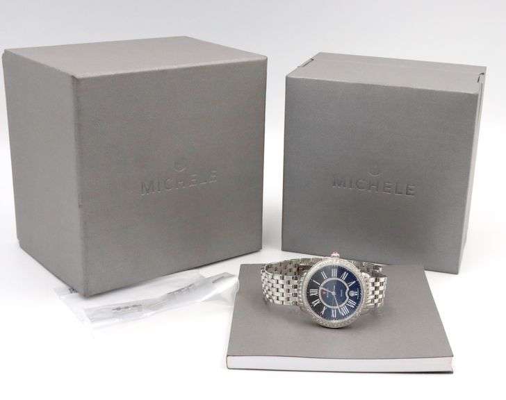 Michele Serein black mother of pearl diamond dial quartz 34mm watch