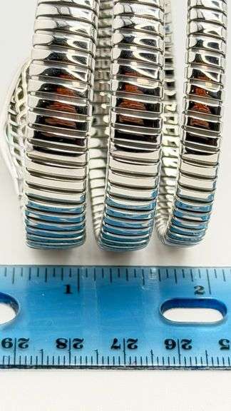 925 Sterling Silver And Stainless Steel Crystal Triple Wrap Snake Bracelet