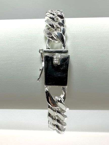 Strong 28.4 Gram 14 Kt White Gold Plate Curb Link Bracelet