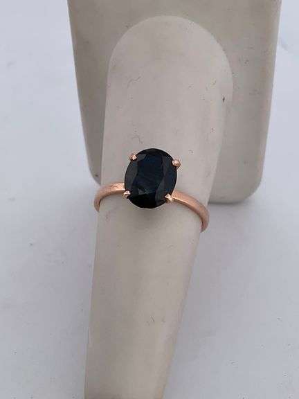 CERTIFIED  14K ROSE GOLD RING WITH A DARK BLUE SAPPHIRE