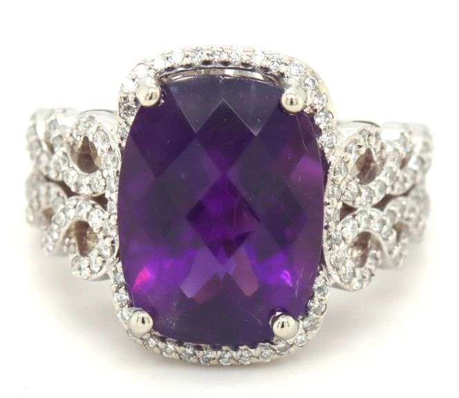 14kt White gold 10ct amethyst and 1ctw diamond ring