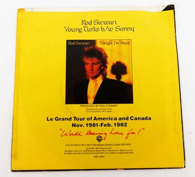 1981 Rod Steward, Young Turks 45 Record w/DJ