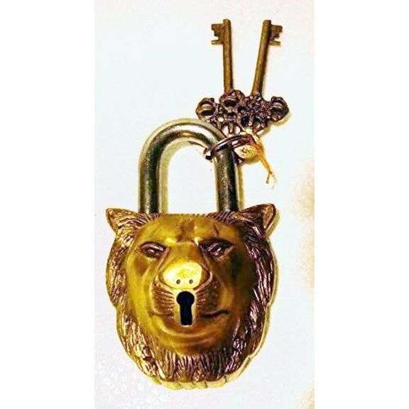 Brass Lion Padlock with Keys