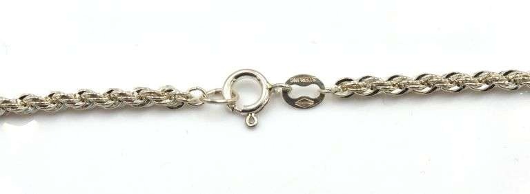 Vintage 925 sterling silver diamond cut rope chain necklace