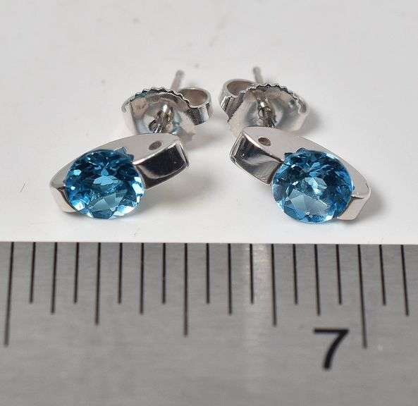 Elegant 14K White Gold Approx. 1.46CTW Blue Topaz Gemstone Stud Earrings
