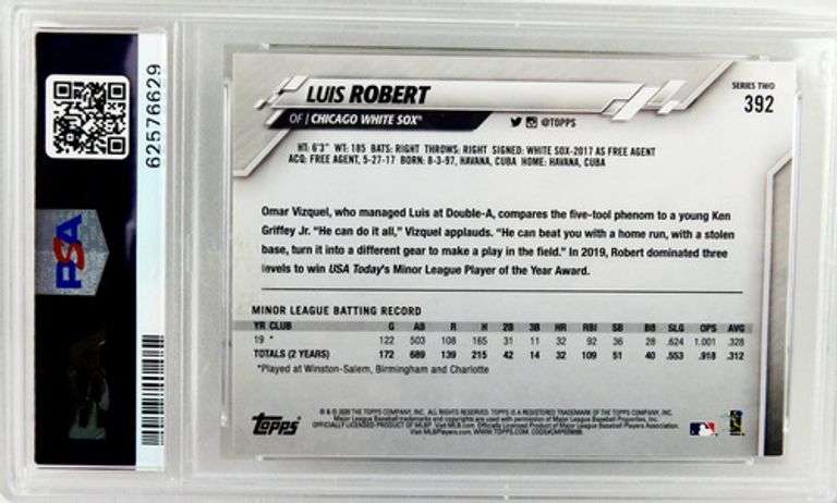 Luis Robert 2020 Baseball Card, Mint 9