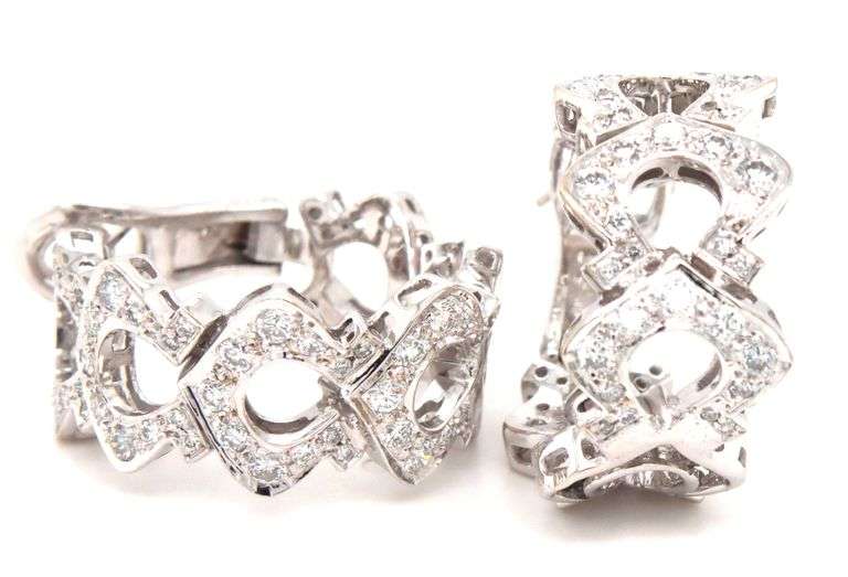 18kt White gold 1.65ctw pave diamond fancy wide hoop earrings