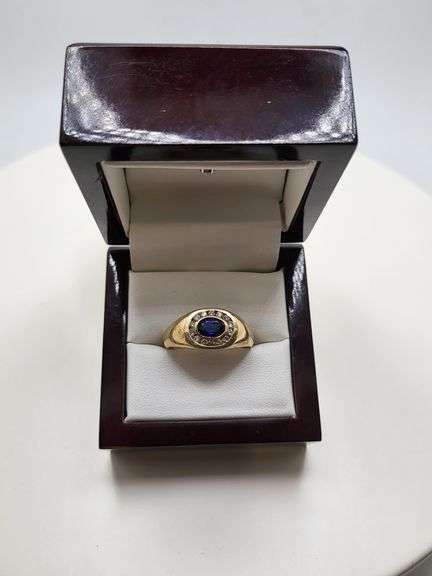 Gents 14KT Gold Sapphire and Diamond Ring
