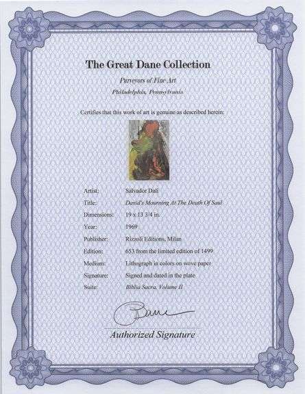 Highly Collectible and Rare Salvador Dali Original Lithograph from the 'Biblia Sacra' Suite