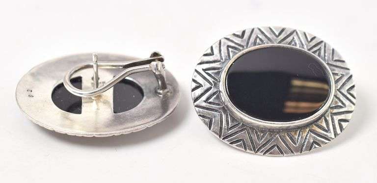 Black Onyx Gemstone Earrings in Sterling Silver