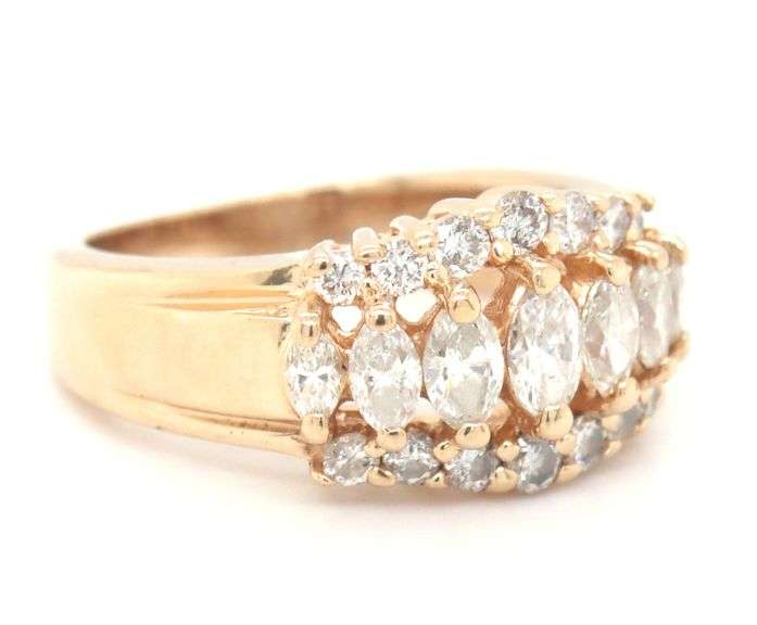 14kt Yellow gold 1ctw marquise and RBC 3 row diamond band