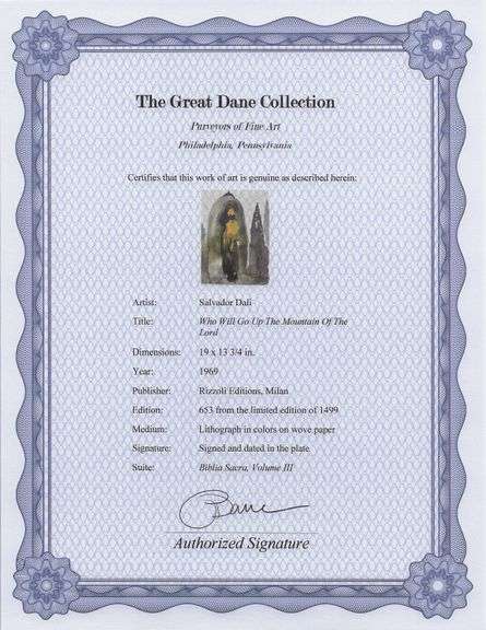 Highly Collectible and Rare Salvador Dali Original Lithograph from the 'Biblia Sacra' Suite