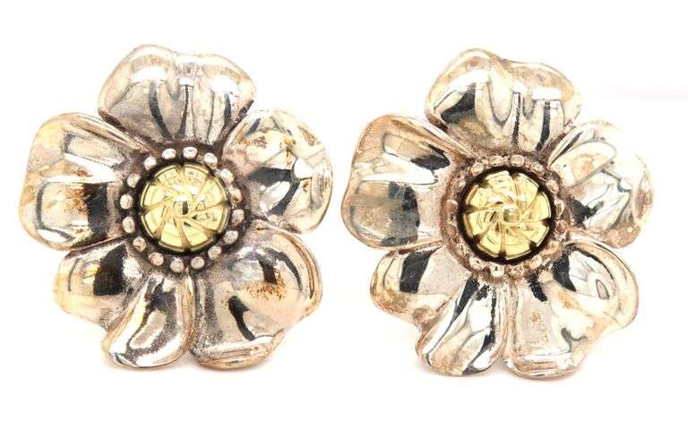 925 Sterling silver and 18kt flower earrings