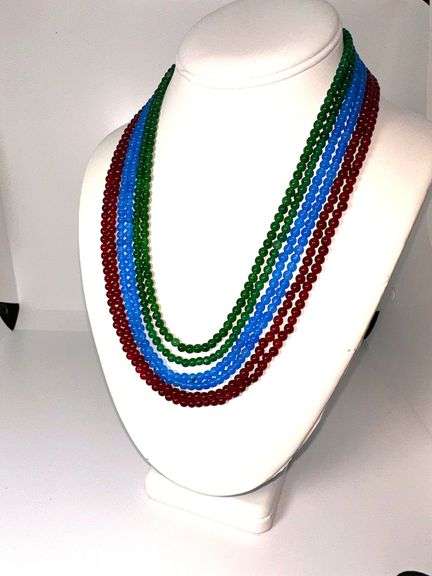 Natural Cornflower Blue Sapphire, Ruby, and Emerald Necklace