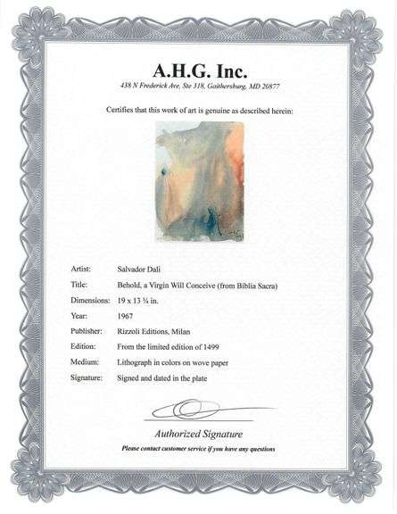 Highly Collectible and Rare Salvador Dali Original Lithograph from the 'Biblia Sacra' Suite