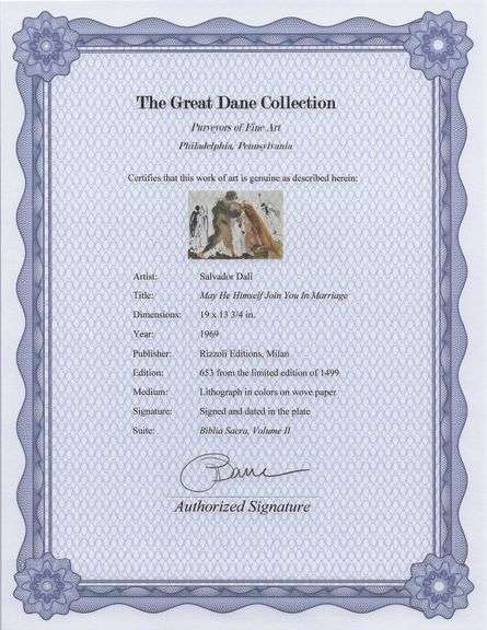 Highly Collectible and Rare Salvador Dali Original Lithograph from the 'Biblia Sacra' Suite