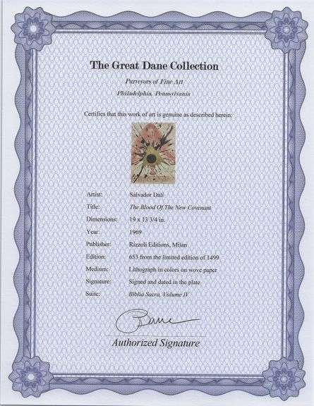 Highly Collectible and Rare Salvador Dali Original Lithograph from the 'Biblia Sacra' Suite