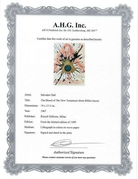 Highly Collectible and Rare Salvador Dali Original Lithograph from the 'Biblia Sacra' Suite