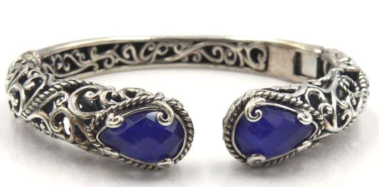 Carolyn Pollack Vintage Lapis doublet filgree hinged bangle bracelet