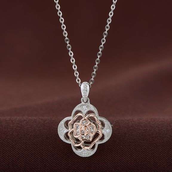 Sterling Silver Flower Pendant with Simulated Diamond Dancing Stone Necklace