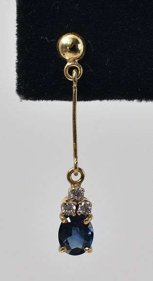 Creative 14K Yellow Gold Approx. 0.80CTW Blue Sapphire Gemstone Dangle Earrings with Diamond Accents