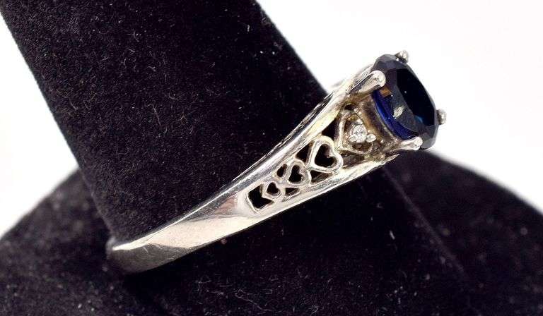 Blue Sapphire and CZ Gemstone Ring in Sterling Silver