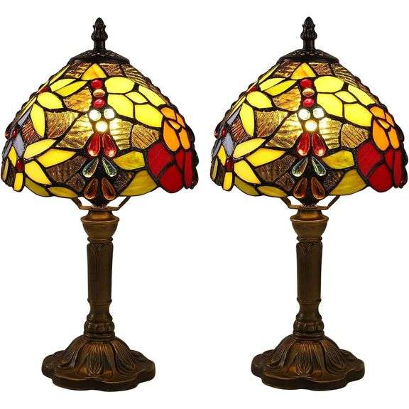 Set of 2 Stained Glass Table Lamps