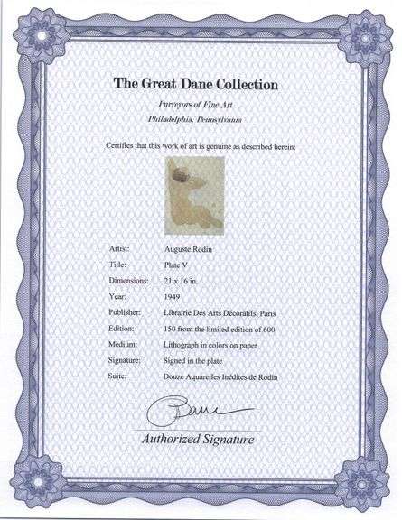 Exclusive Auguste Rodin Lithograph of Watercolor Signed in the Plate, 1949