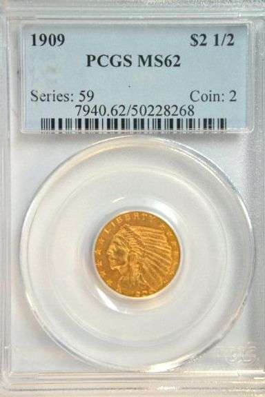Very Scarce choice BU 1909 $2.50 Indian Gold Piece. PCGS MS62