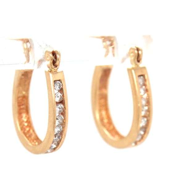 Useful 14K YG Hoop Earrings with Channel Set Diamonds