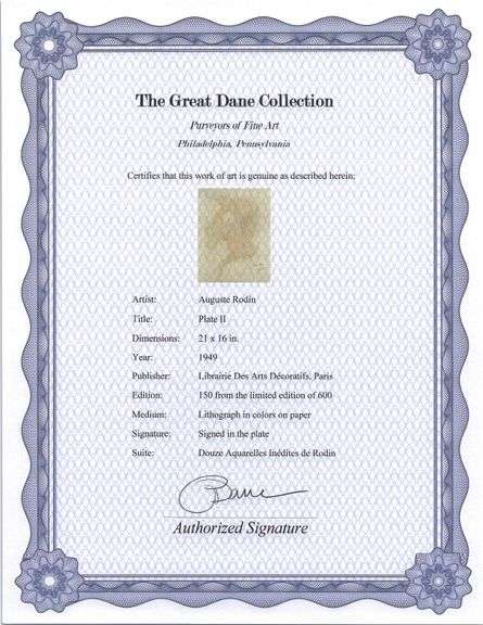 Exclusive Auguste Rodin Lithograph of Watercolor Signed in the Plate, 1949