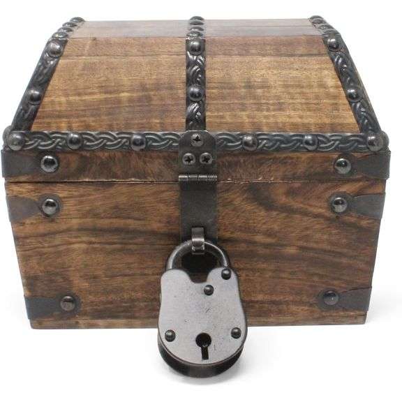 Solid Wood Pirate Treasure Chest with Iron Lock & Skeleton Keys