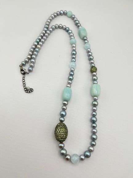 925 Sterling Silver Ross Simons Pearl With Chalcedony Necklace